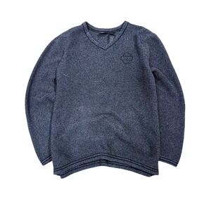 Harley Davidson V-Neck Knit Sweater Mens XL Charcoal Grey Biker Vibe